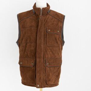Daniel Cremieux Men's Vest Medium Brown Leather Suede Warm Quilted Full Zipper